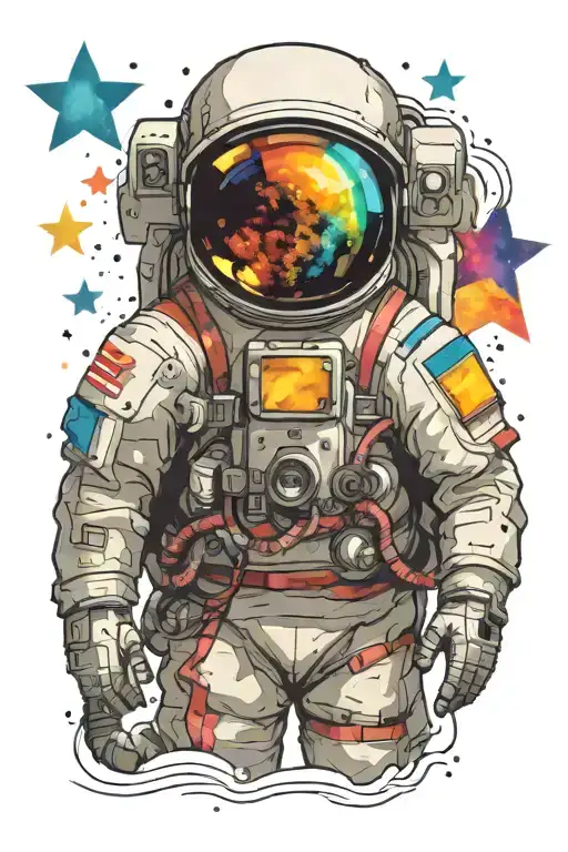 Astronaut Looking To Three Colourful Stars