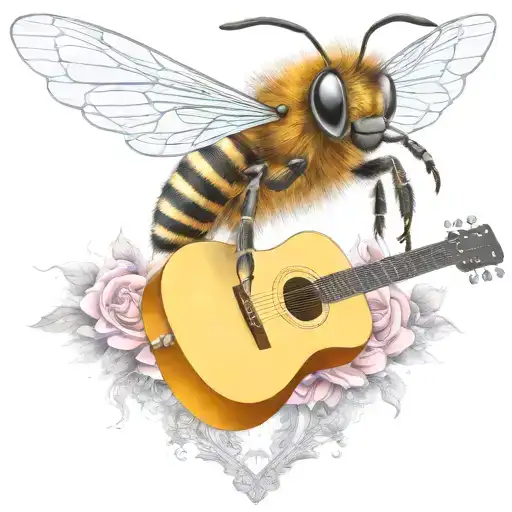 Bee Flying On Scateboard Playing Guitar