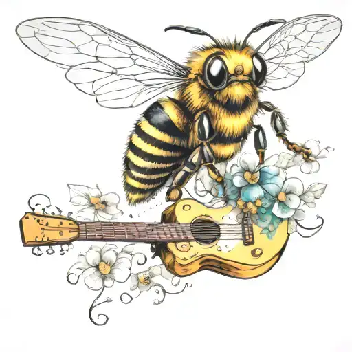 Bee Flying On Scateboard Playing Guitar