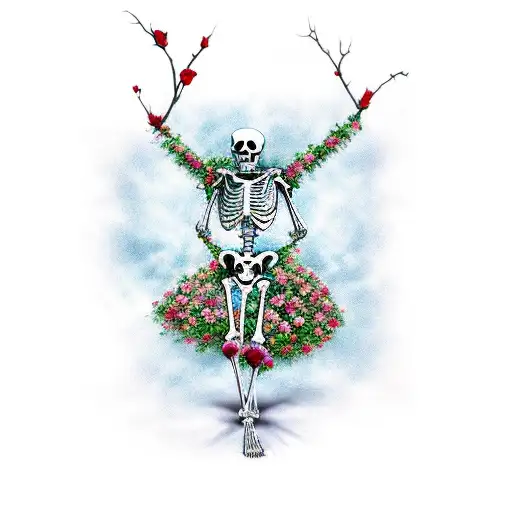 Skeleton Dancing With Roses Falling Around It
