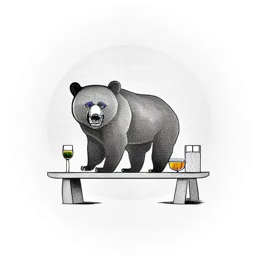 A Melancholy Black Bear Sitting At A Picnic Table