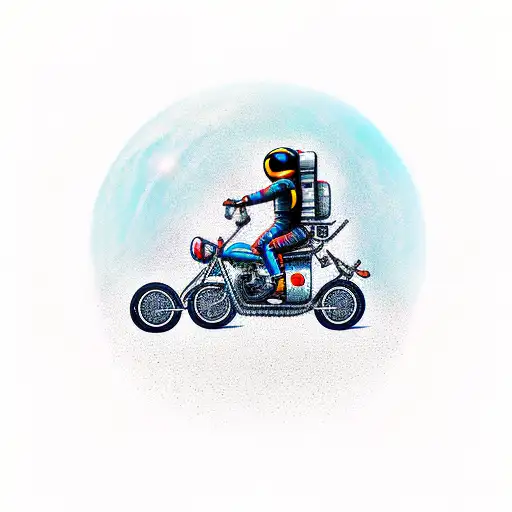 Astronaut On Motorcycle In Dark Space
