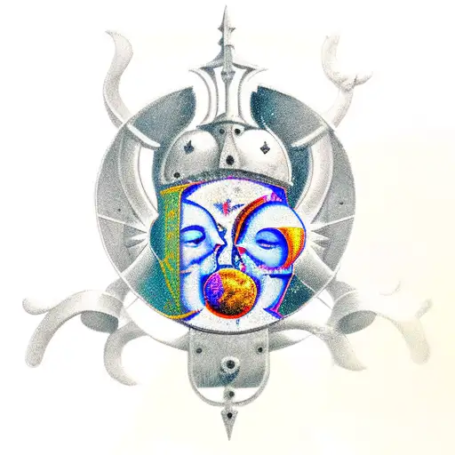 Two Medival Knights With Sun And Moon For Heads