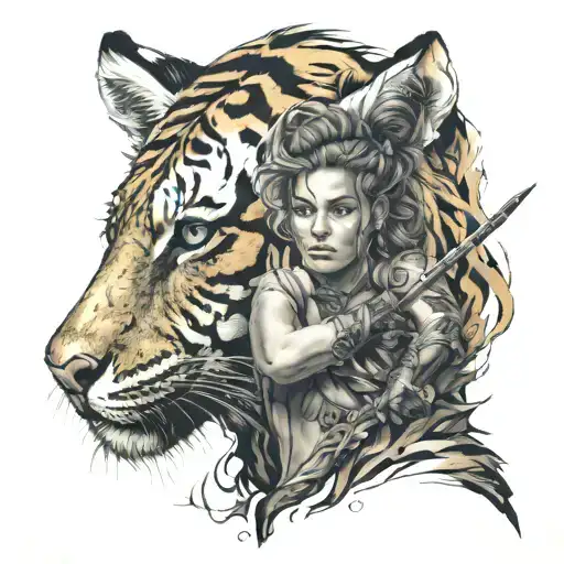 A Woman Warrior With A Tiger