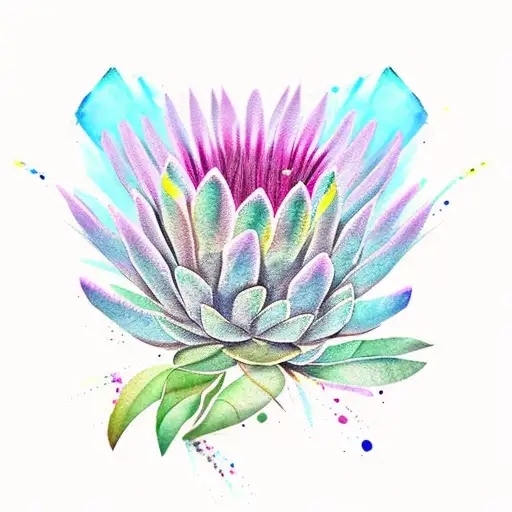 Watercolor Protea Flower With Paint Brush