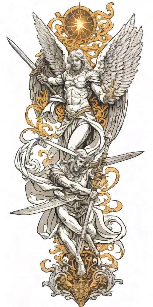 Angel Fighting Lucifer Holding Sword