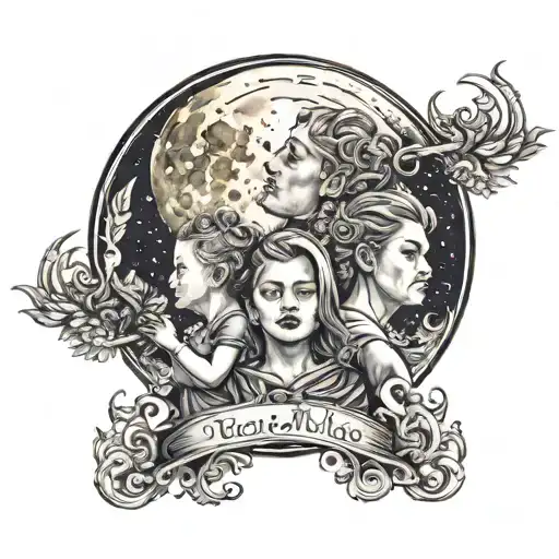 Family Tatoo Incorporating The Moon