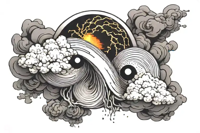 Atom Bomb Yin Yang 3D Explosion Cloud