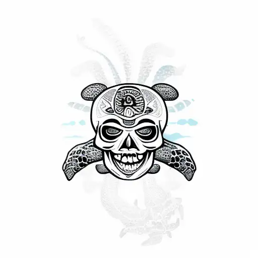 Sea Turtle With Tiki Mask Skull For Shell