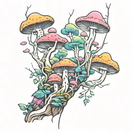 Psychedelic Forest Sleeve With Mushrooms And Trees