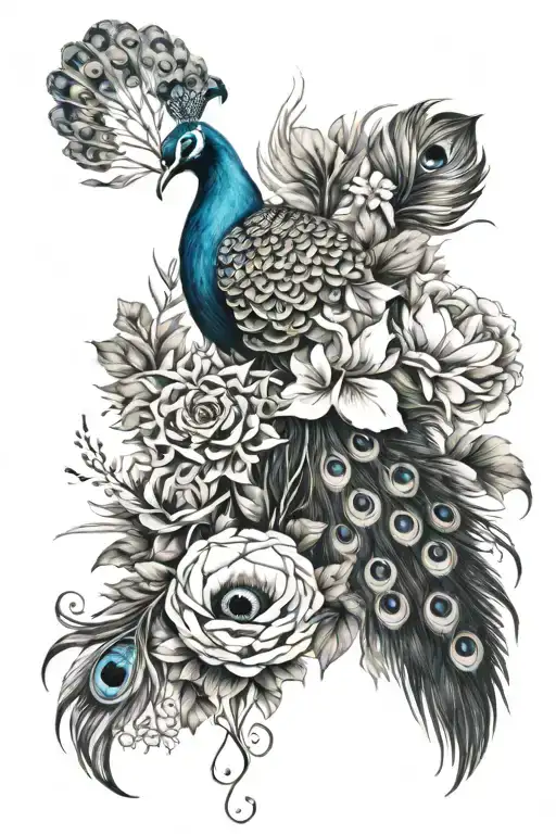 Wild Flowers And Peacock Feathers