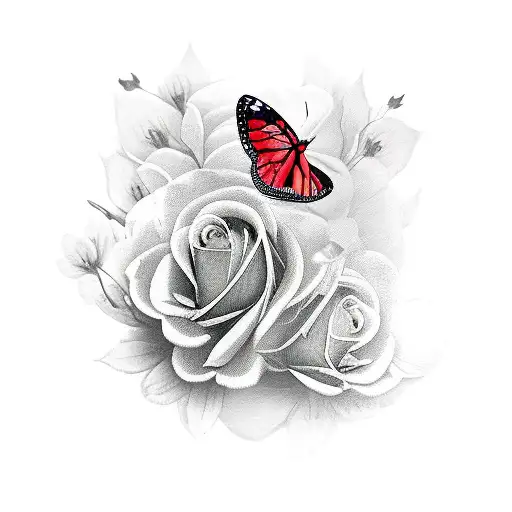 Butterfly With Red Roses And Baby Breath