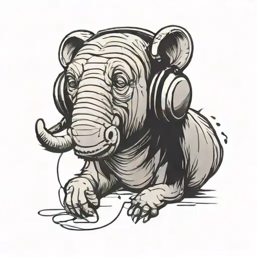 A Minimalist Design Of Eyore Listening To Music With A Single Tear Rolling Down His Cheek