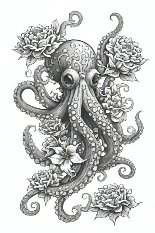 Octopus And Flowers Growing