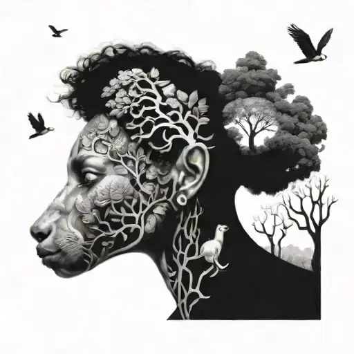 Mother Nature Tree Represented By A Woman And Native Brazilian Animals