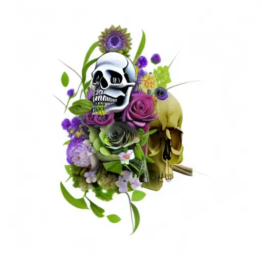 A Skull And Flowers