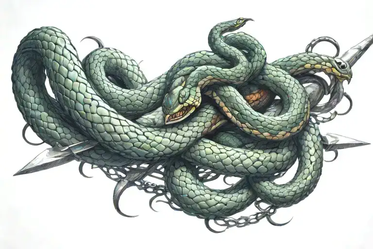 Cross Sword Wrapped Snake Coiled