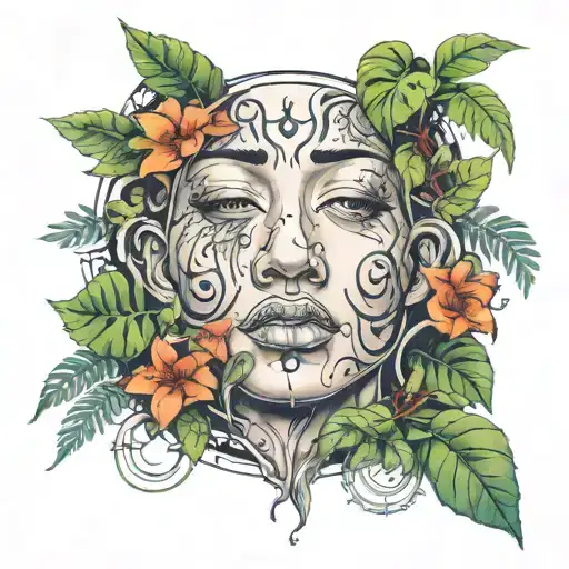 A Crying Face Surrounded By A Jungle Scene With Music Notes Intertwined