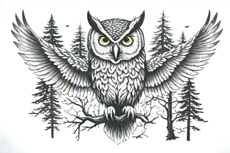 Owl In A Forest Scene