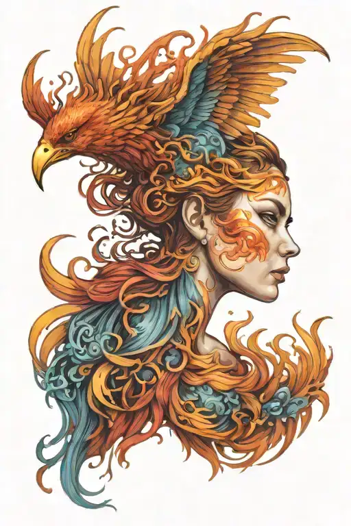Woman Transforming Into Phoenix Rising