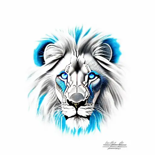 Grey Lion With Blue Eyes Saying Power