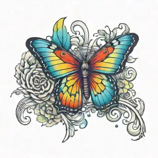 Rainbow Butterfly Perched Atop The Words Harper
