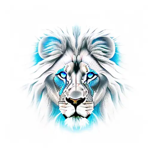 Grey Lion With Blue Eyes Saying Power