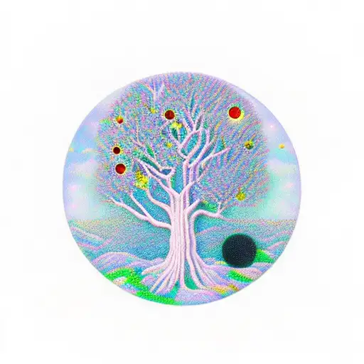 A Steerhead Made Of Gemstones With Trees And A Full Moon In The Background
