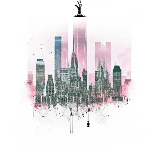 Nyc Skyline With Grandfather Clock And Smoke