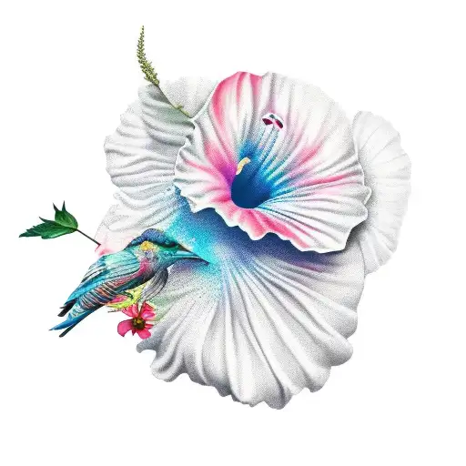 Tui Bird With Hibiscus Flower