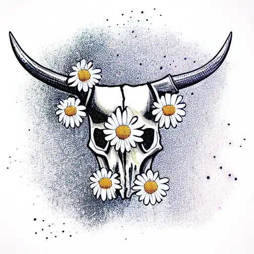 Bull Skull With Daisies