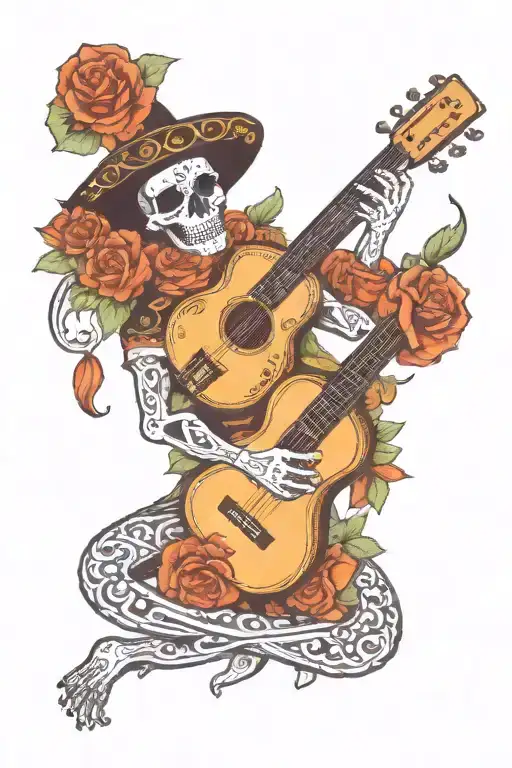 Mariachi Band Guitar Playing Flamenco Day Of The Dead