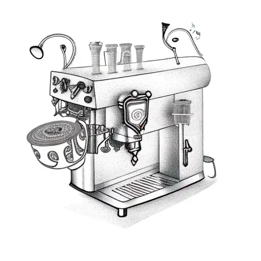 A Steampunk-inspired Coffee Machine With Music Notes As Steam