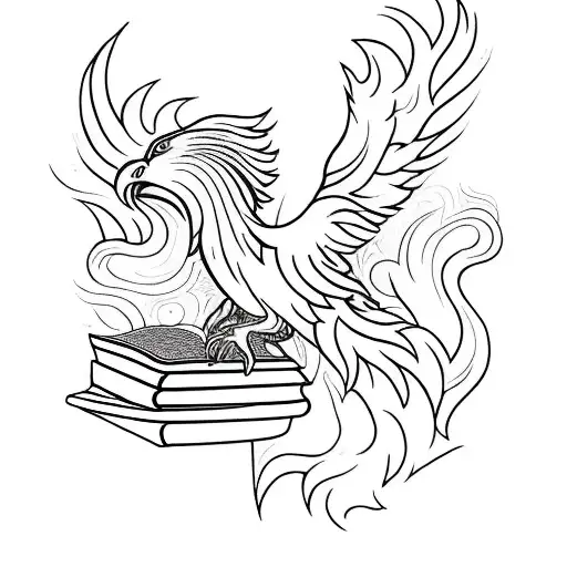 A Vertical Tattoo Of A Phoenix Over A Book