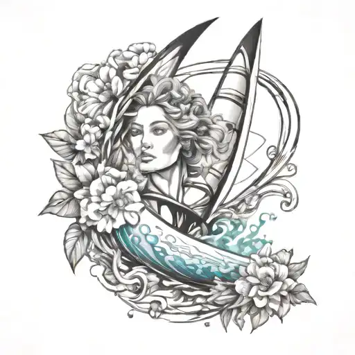 Windsurfer Queen Crown Surrounded By Bold Flowers