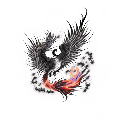 Black Splash Pheonix In Japanese Style
