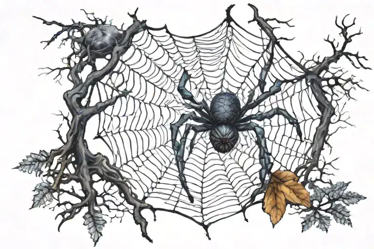 A Spooky Halloween Scene With A Spider Weaving Its Web In A Dark Forest