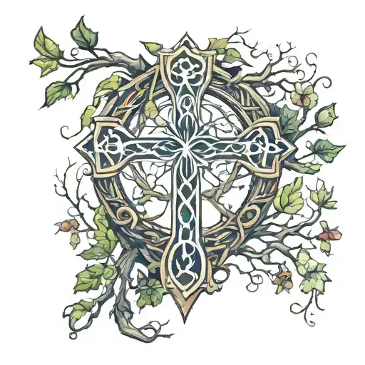 Intricate Celtic Cross Intertwined With Branches Of The Tree Of Life In A Minimalist Style