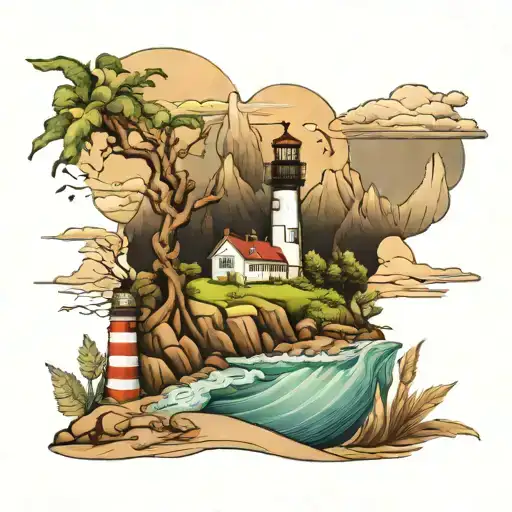 East Coast Beach Scene With Lighthouse Mixed With Appalachian Mountain Scene