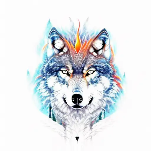 Wolf With Fire Forest