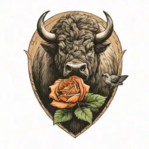 A Buffalo And Otter Holding A Rose