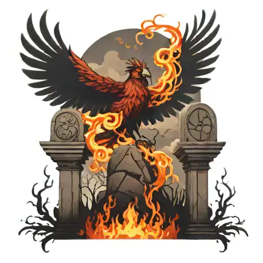 Phoenix Rising Over A Tombstone