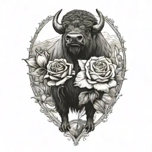 A Buffalo And A Otter Holding A Rose