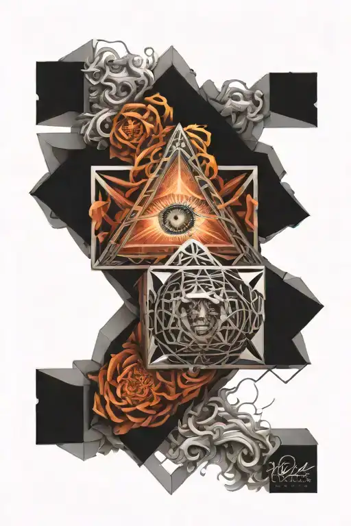 Metatron Cube With Illuminati Eye In Center With A Medusa Under The Cube