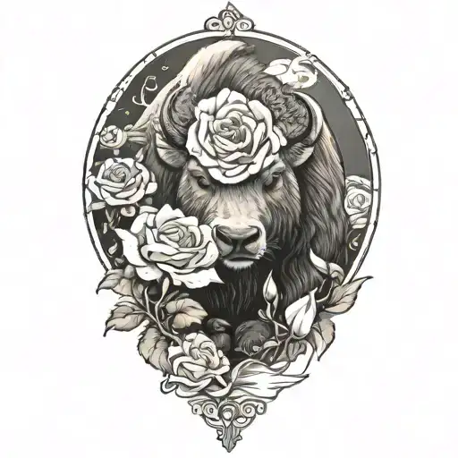 Buffalo Giving A Rose To An Otter