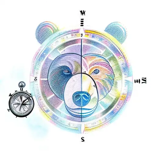 Bear With Compass And Mountain And Ocean Totem
