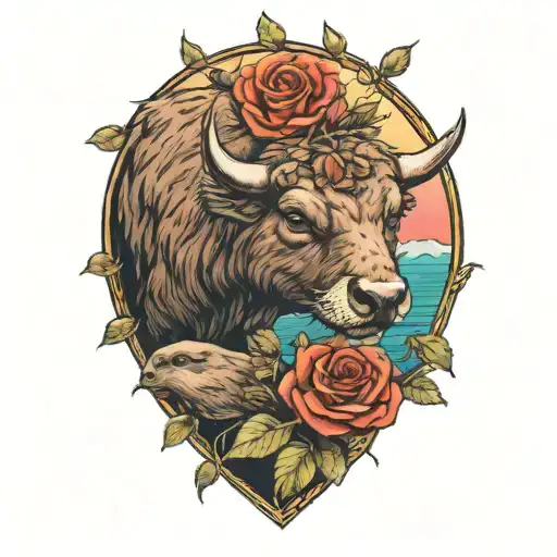 Buffalo Giving A Rose To An Otter