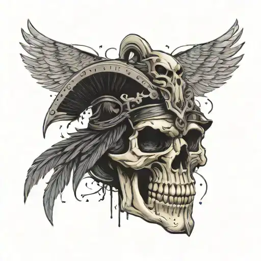 Skull Spartan Warrior With Ravens And Death