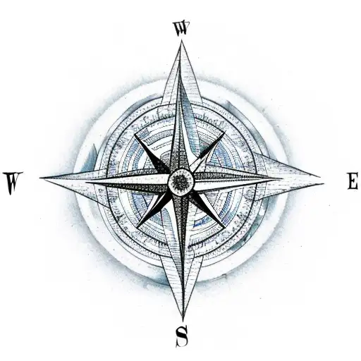 Compass Rose With Mountains And Sea