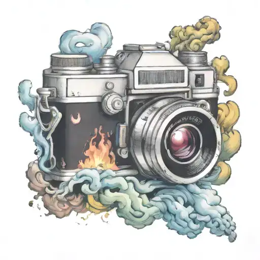 Camera Surrounded By Rising Colored Smoke